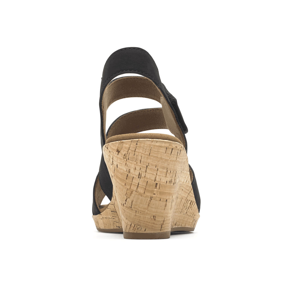 Sandalias Rockport Mujer Mexico - Briah Strappy Wedge Comfort Negros - HKFOU9654